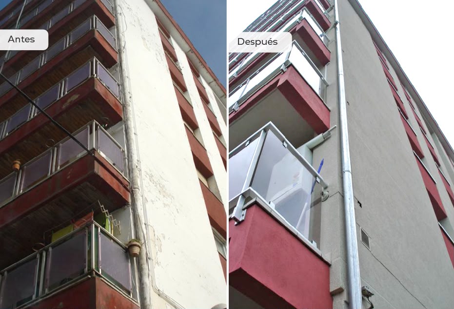 Fachada de bloque de pisos rehabilitada - comunidad de vecinos Madrid Sur